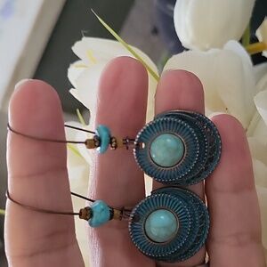 Copper and turquoise beautiful dangly earrings